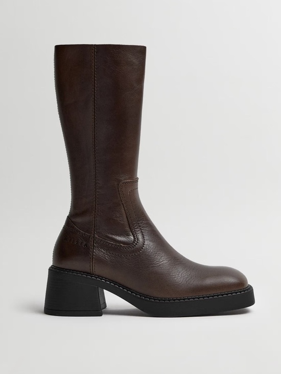 Miista Shoes - Miista Marlies Dark Brown Leather Mid-Calf Boot